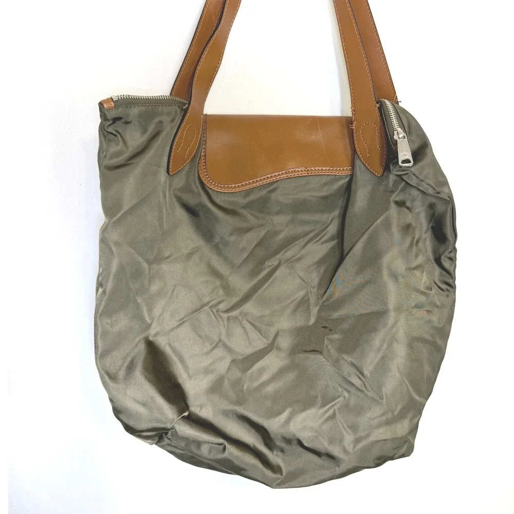 Lauren Ralph Lauren Nylon Leather Tote Shoulder Bag Olive Green RLL Equestrian - Picture 2 of 15